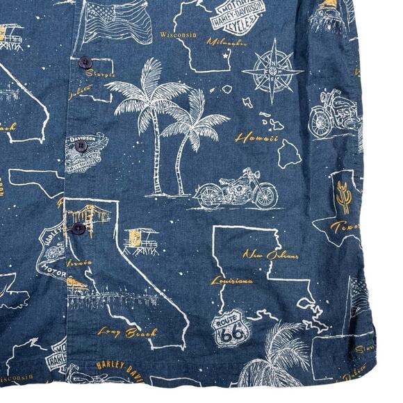 HARLEY-DAVIDSON Linen-Blend Short-Sleeve Route 66 Graphic Button-Up Size XL - Picture 4 of 6